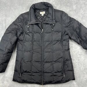 Talbots Down Filled Coat Size M Black Puffer Full Zip Quilted Easy Care